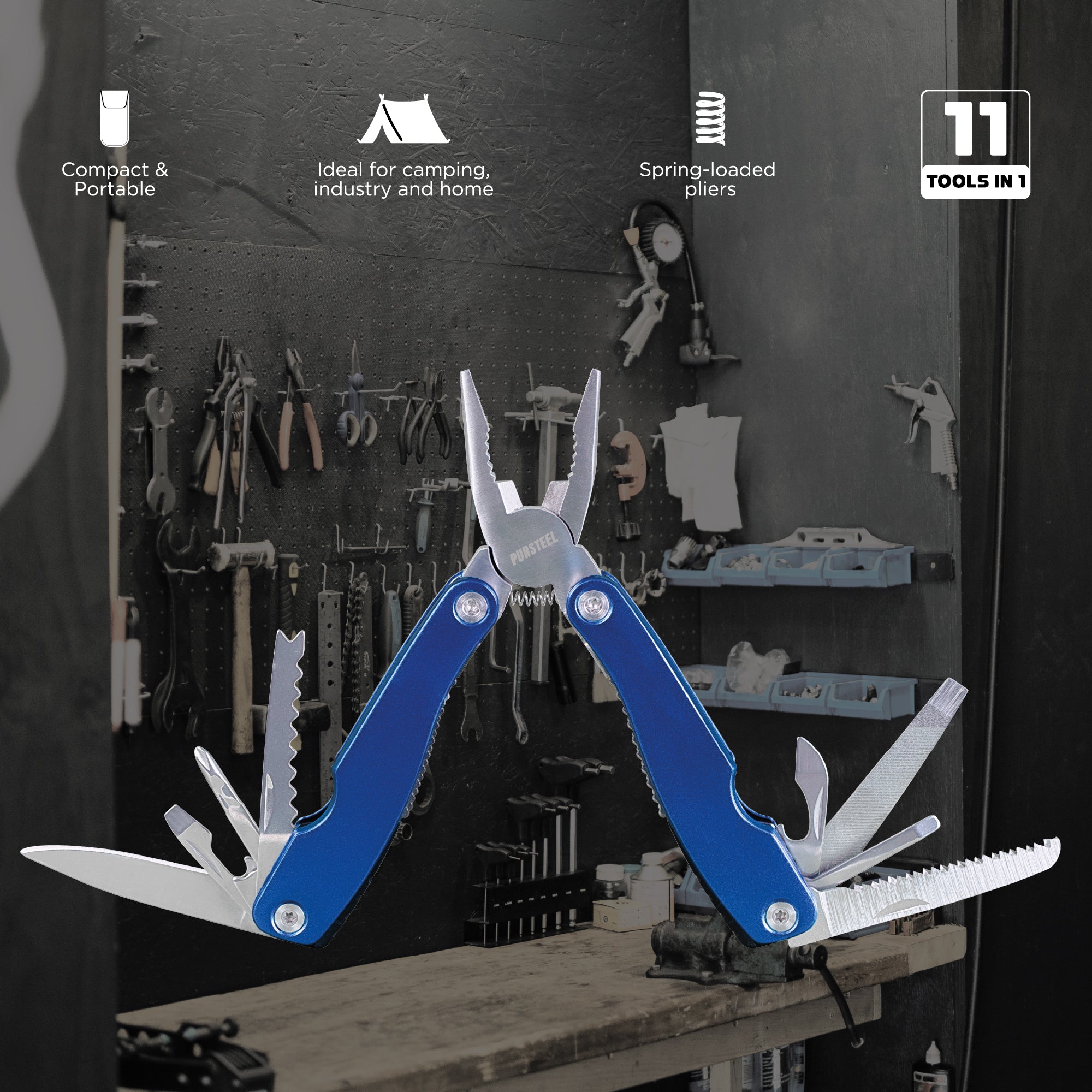 Pursonic 11-in-1 Multifunction Tool Survival Essentials Bundle – The Ultimate Compact Kit for DIY Outdoor and Everyday Use