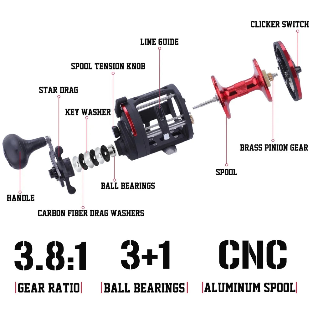 rolling Drum Fishing Reel 28kg Max DragRight Hand Red-4